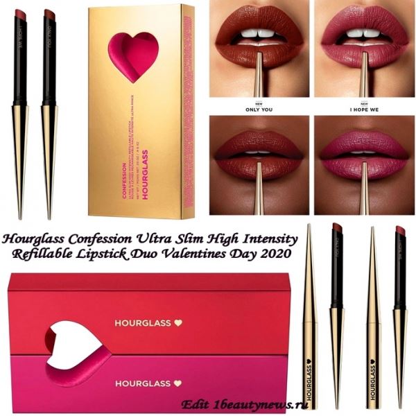 Праздничный набор губных помад Hourglass Confession Ultra Slim High Intensity Refillable Lipstick Duo Valentines Day 2020